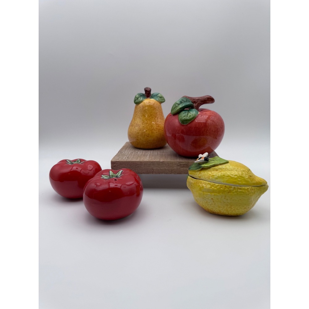 Ceramic Fruit Vegetable Salt Pepper Shakers Lemon Set Apple Pear Tomato 3 Sets